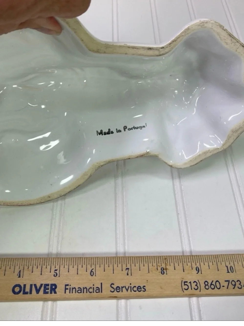 White Ceramic Lobster Decor with Blue Trim - Portugal